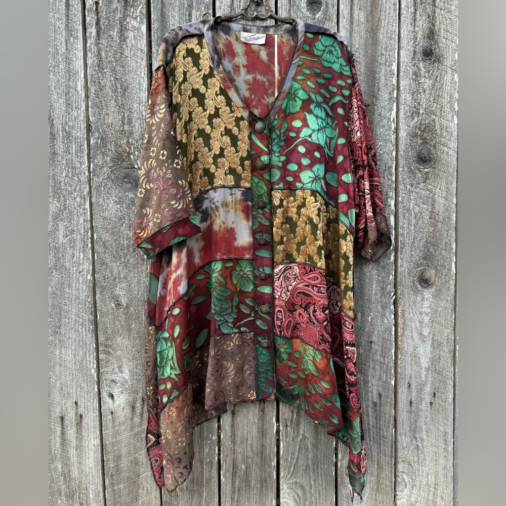 Sterling Styles Silk Patchwork Tunic Top One Size… - image 1